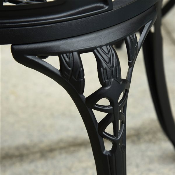 Outsunny Black Cast Aluminum Outdoor Patio Bistro Set with Umbrella Hole - 3-Piece