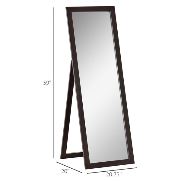 Miroir plain-pied HomCom rectangulaire de 59 po x 20,75 po avec cadre brun