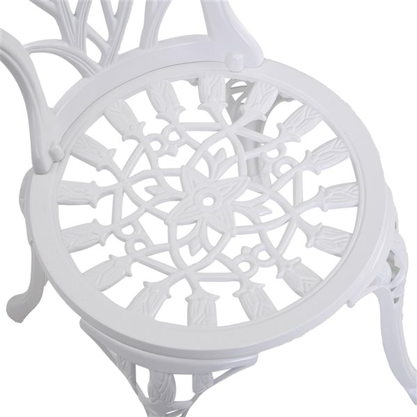 Outsunny White Cast Aluminum Outdoor Patio Bistro Set with Umbrella Hole - 3-Piece