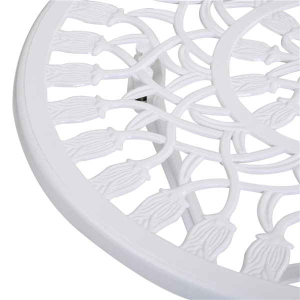 Outsunny White Cast Aluminum Outdoor Patio Bistro Set with Umbrella Hole - 3-Piece