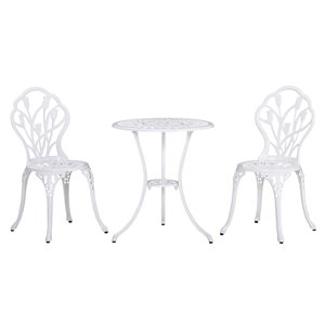 Ensemble de mobilier extérieur 3 pièces par Outsunny en aluminium blanc avec trou pour parasol