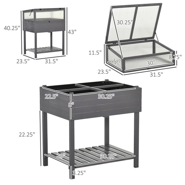 Outsunny 2.63-ft L x 1.96-ft W x 3.58-ft H Raised Garden Bed