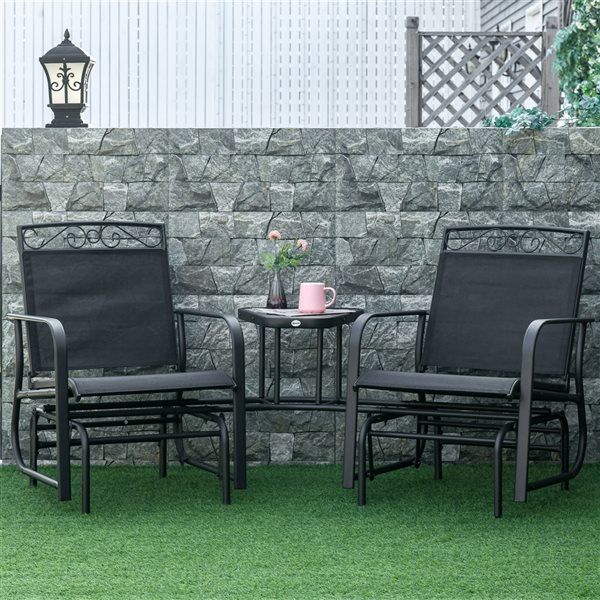 Outsunny Metal Frame Rocking Chair with Coffee Table - Set of 3