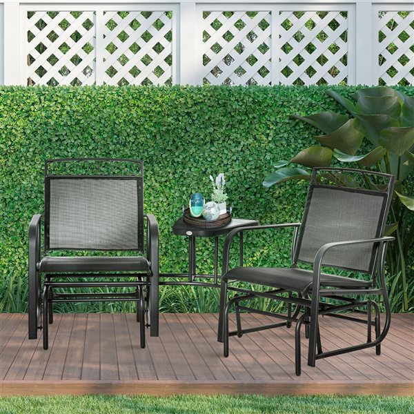 Outsunny Metal Frame Rocking Chair with Coffee Table - Set of 3