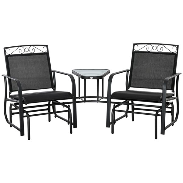 Outsunny Metal Frame Rocking Chair with Coffee Table - Set of 3