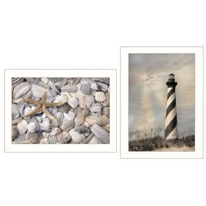 Trendy Decor 4 U White Wood Framed 14-in H x 20-in W Shell Paper Print - 2-Piece