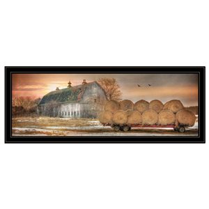 TrendyDecor4U Black Wood Framed 15-in H x 39-in W Landscapes Wood Print "Sunset on the Farm" by Lori Deiter