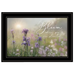TrendyDecor4U Black Wood Framed 15-in H x 21-in W Floral Wood Print "Bloom where you are planted" by Lori Deiter