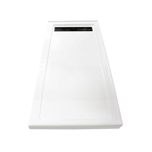 Turin Horizon 36-in x 72-in White Acrylic Shower Base with Left Black Drain