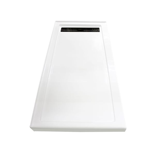 Turin Horizon 36-in x 72-in White Acrylic Shower Base with Right Black Drain