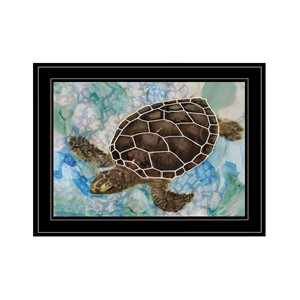 Trendy Decor 4 U Sea Turtles Collage II 15-in H x 19-in W Animals Wood Print with Black Frame