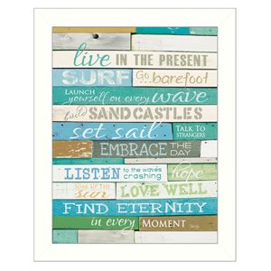 Trendy Decor 4 U Live in the Present 18-in H x 14-in W Inspirational Wood Print with White Frame