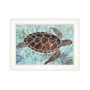 Trendy Decor 4 U 15-in H x 19-in W Sea Turtles Collage 1 Animals Wood Print with White Frame