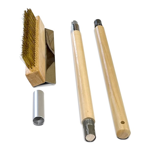 Pizza Oven Brush with Scraper and Wooden Handle 36 Overall Length