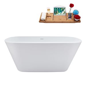 Streamline 28W x 59L Glossy White Acrylic Bathtub and a Polished Gold Center Drain with Tray