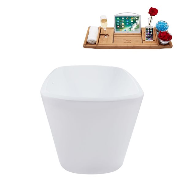 Streamline 28W x 59L Glossy White Acrylic Bathtub and a Matte Oil Rubbed Bronze Center Drain with Tray