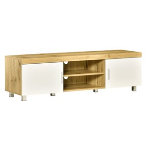 HomCom White and Natural Wood 55-in TV Stand