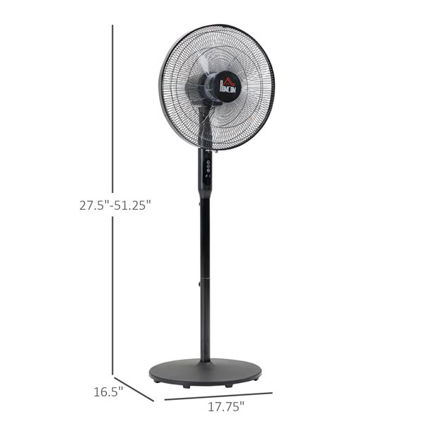 Ventilateur sur pieds HOMCOM d'intérieur à oscillation 3 vitesses noir de 17,75 po