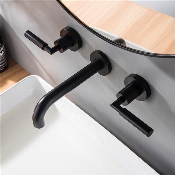 Clihome Matte Black 2-handle Wall-mount Bathroom Sink Faucet