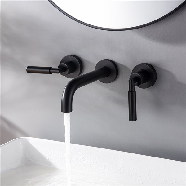 Clihome Matte Black 2-handle Wall-mount Bathroom Sink Faucet