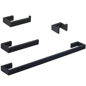 Clihome 4-piece Matte Black Bathroom Hardware Set - Paper Holder, Multi-Function Hooks and Towel Bar