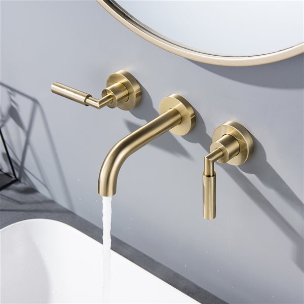 Clihome Polished Gold 2-handle Wall-mount Bathroom Sink Faucet