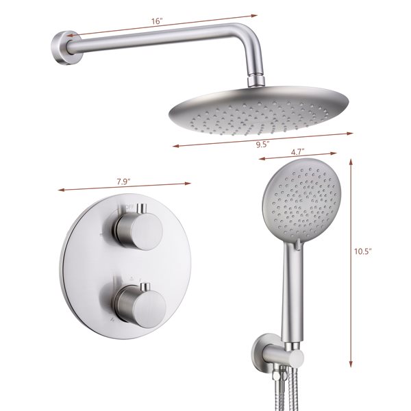 Clihome 5-spray Rain Shower Head and Handheld Shower Combo 2.5 GPM (9.5 LPM) in Brushed Nickel