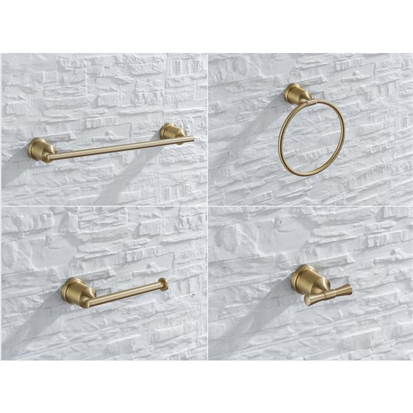 Clihome 4-piece Brushed Gold Bathroom Hardware Set- Towel Ring