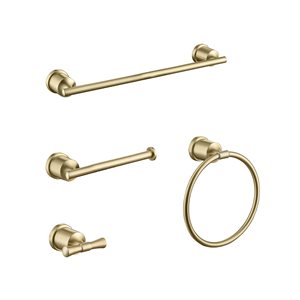 Clihome 4-piece Brushed Gold Bathroom Hardware Set- Towel Ring, Toilet Paper Holder, Hooks, Towel Bar