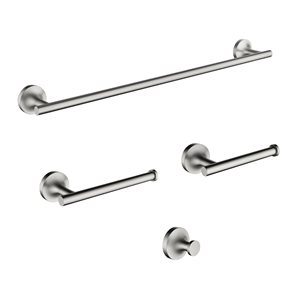 Clihome 4-piece Brushed Nickle Bathroom Hardware Set with Toilet Paper, Hooks and Towel Bar