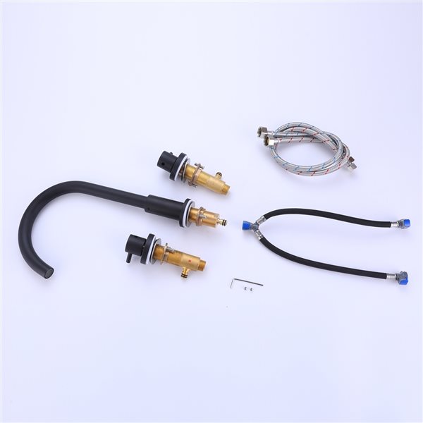 Clihome Matte Black 2-handle Widespread Round Spout Bathroom Sink Faucet - Deck Plate Included