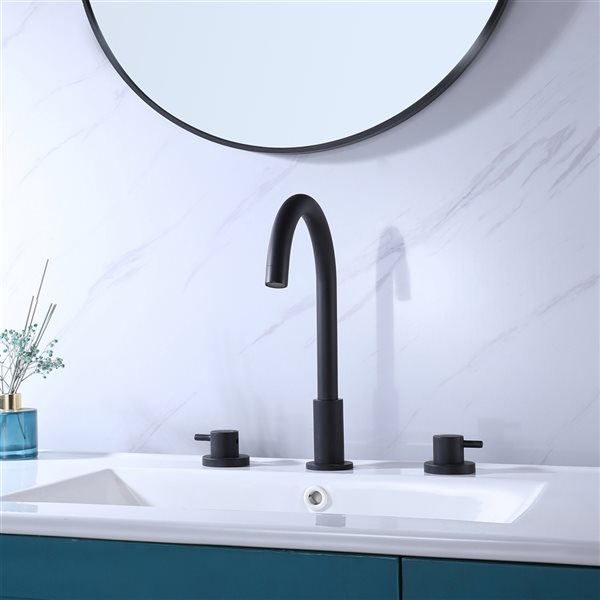 Clihome Matte Black 2-handle Widespread Round Spout Bathroom Sink Faucet - Deck Plate Included