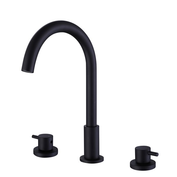 Clihome Matte Black 2-handle Widespread Round Spout Bathroom Sink Faucet - Deck Plate Included
