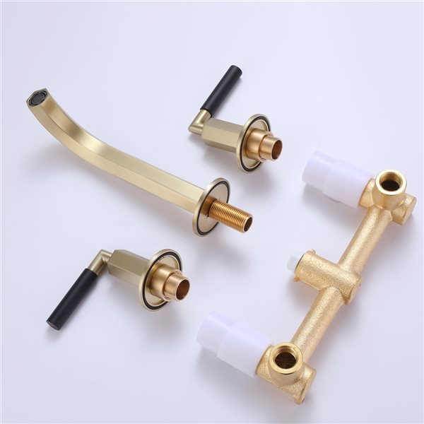 Clihome Matte Black 2-handle Wall-mount Bathroom Sink Faucet Deck Plate Included