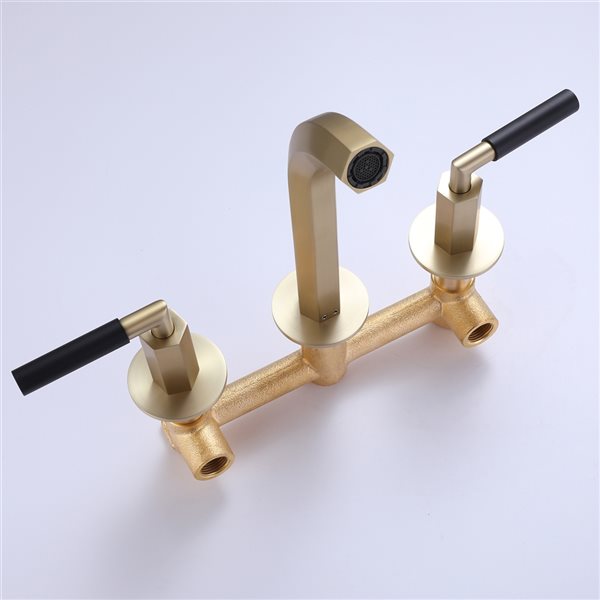 Clihome Matte Black 2-handle Wall-mount Bathroom Sink Faucet Deck Plate Included