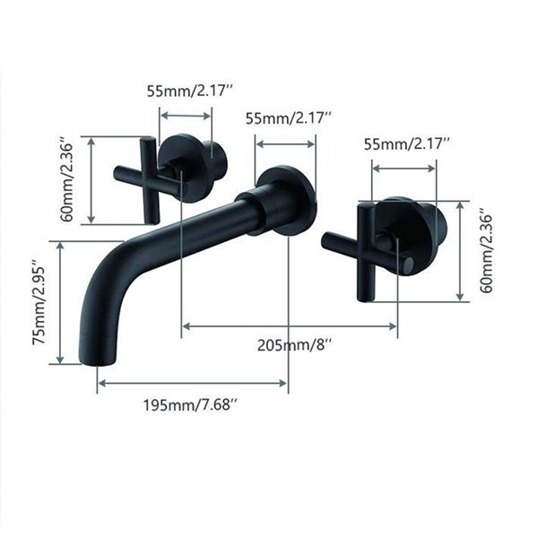 Clihome Matte Black 2-handle Wall-mount Bathroom Sink Faucet