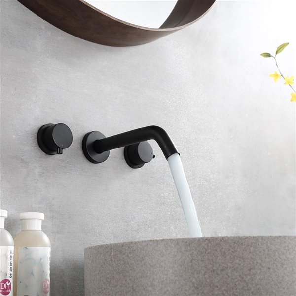 Clihome Matte Black 2-handle Wall-mount Bathroom Sink Faucet