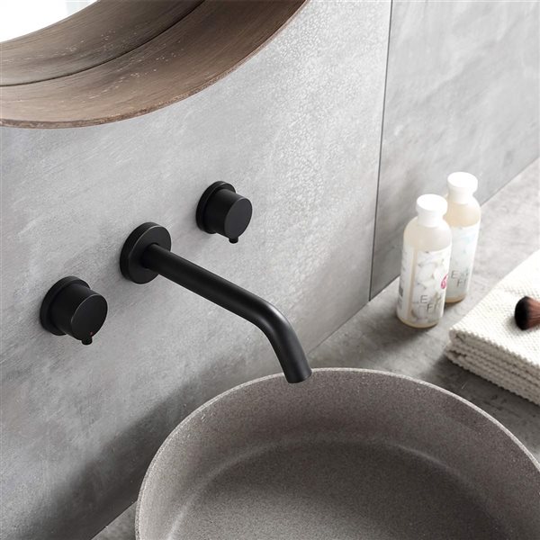 Clihome Matte Black 2-handle Wall-mount Bathroom Sink Faucet