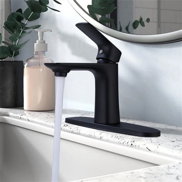 Clihome Matte Black 1-handle Single Hole Bathroom Sink Faucet Deck Plate Included