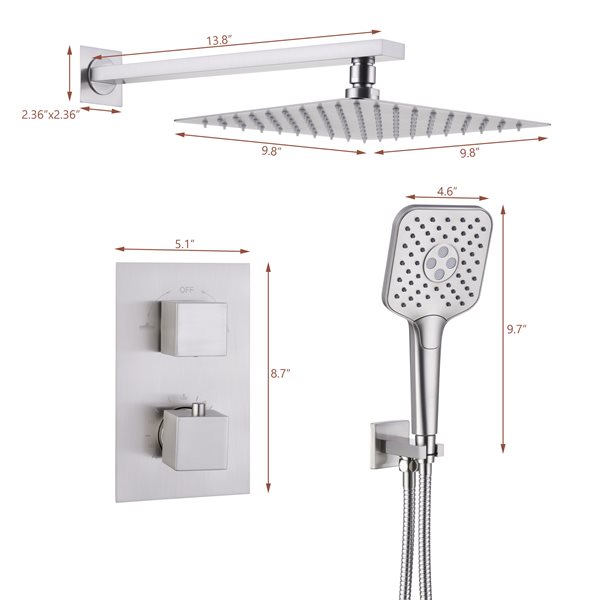 Clihome 3-spray Rain Shower Head and Handheld Shower Combo 2.5 GPM (9.5 LPM) - Brushed Nickel