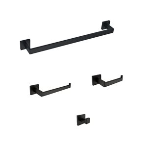 Clihome 4-piece Matte Black Decorative Bathroom Hardware Set with Toilet Paper, Hooks and Towel Bar