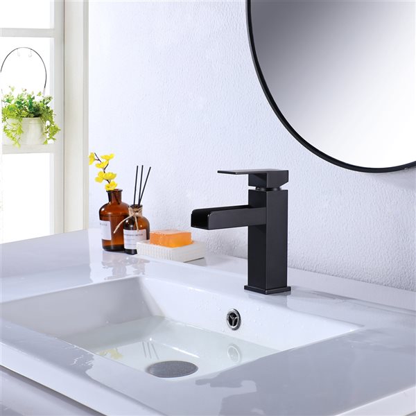 Clihome Matte Black 1-handle Single Hole Bathroom Sink Faucet - Deck Plate Included