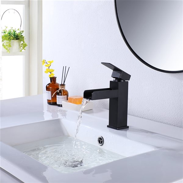 Clihome Matte Black 1-handle Single Hole Bathroom Sink Faucet - Deck Plate Included