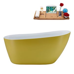 Streamline 29W x 59L Matte Yellow Acrylic Bathtub and a Matte Oil Rubbed Bronze Reversible Drain with Tray