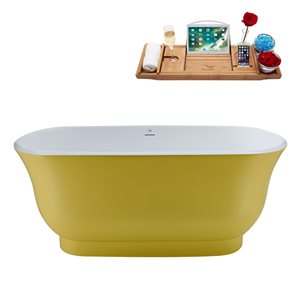 Streamline 28W x 59L Matte Yellow Acrylic Bathtub and a Matte Black Center Drain with Tray