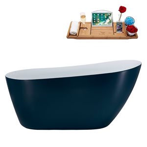 Streamline 29W x 59L Matte Light Blue Acrylic Bathtub and a Polished Chrome Reversible Drain with Tray