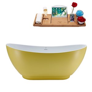 Streamline 28W x 62L Matte Yellow Acrylic Bathtub and a Polished Chrome Center Drain with Tray
