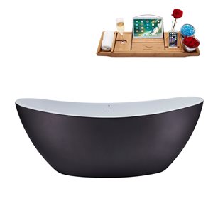 Streamline 35W x 75L Matte Grey Acrylic Bathtub and a Matte Black Center Drain with Tray
