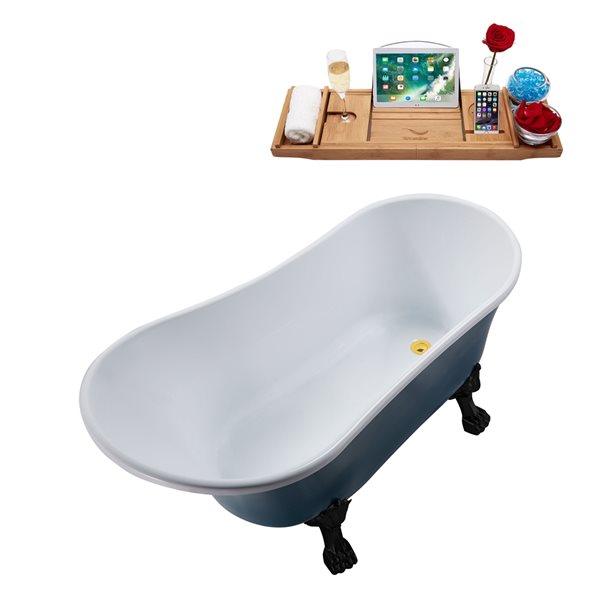 Streamline 27W x 55L Matte Light Blue Acrylic Clawfoot Bathtub with Matte  Black Feet and Reversible Drain with Tray N360BL-IN-GLD | RONA