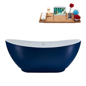 Streamline 28W x 62L Matte Dark Blue Acrylic Bathtub and a Matte Oil Rubbed Bronze Center Drain with Tray
